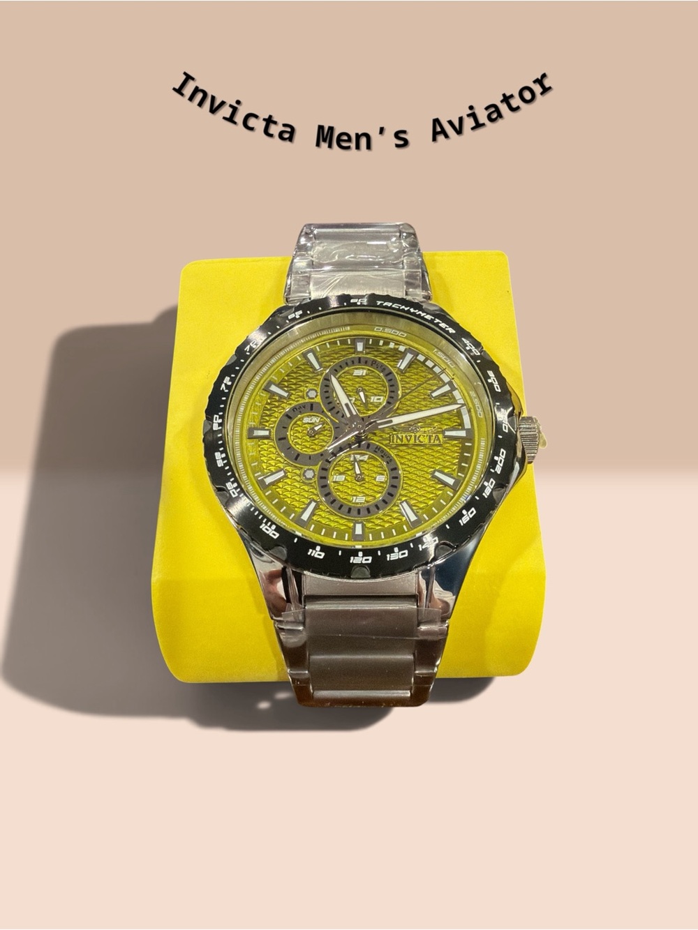 Invicta Men's Aviator Watch 44mm Steel W/Green Brass Dial Quartz Movement 100m